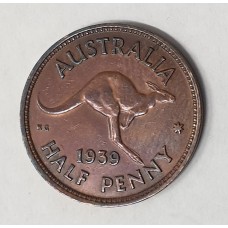 AUSTRALIA 1939 A . HALF 1/2 PENNY . ROO . KEY DATE . VERY SCARCE